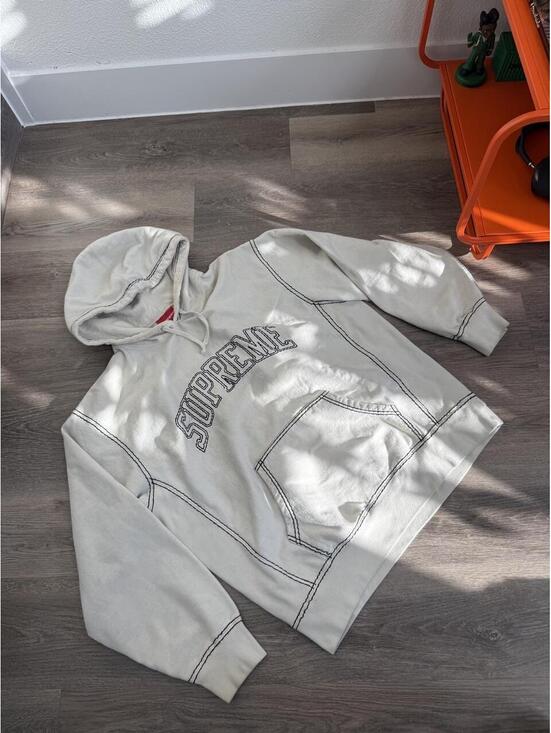 Supreme Other - White Supreme Hoodie with Black Stitching, Men's Size, Very Good Condition
